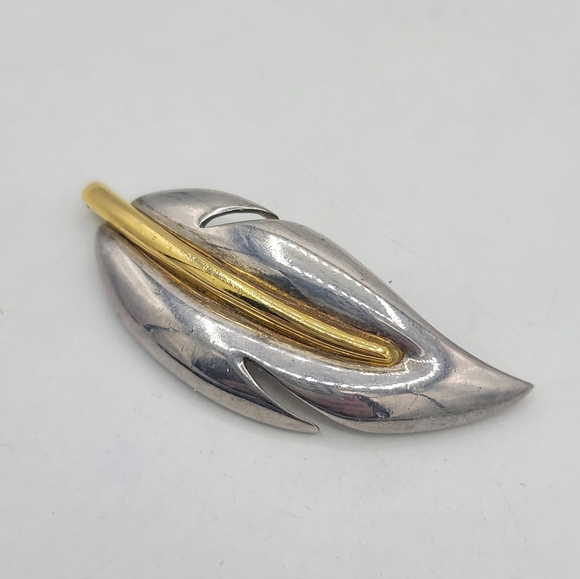 Givenchy Jewelry - Givenchy Two Tone Leaf Brooch Silver Gold Sculptural Signed Vintage